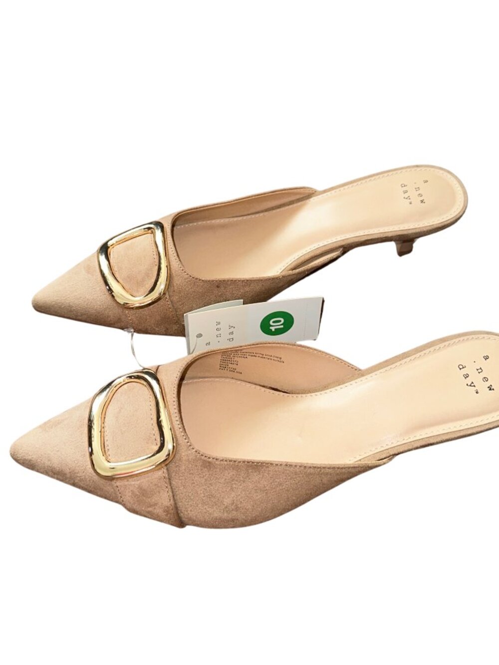 A New Day Larissa Pointed Toe Mule Heels with Gold Buckle - Beige/Tan Size 10 - Picture 2 of 7